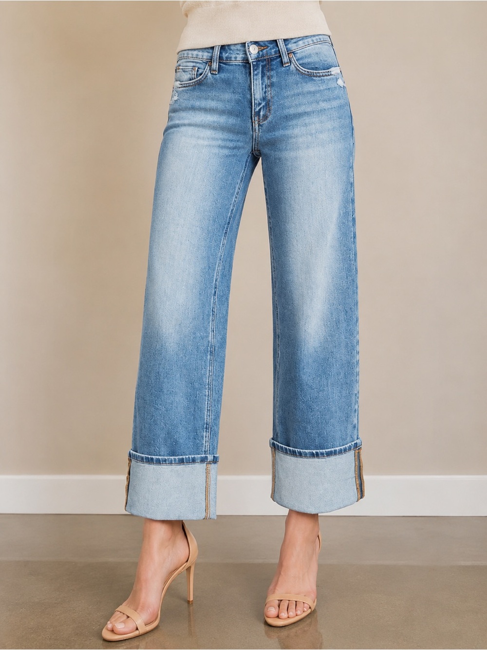 PAIGE Light Blue Wide Leg Cuffed Jeans